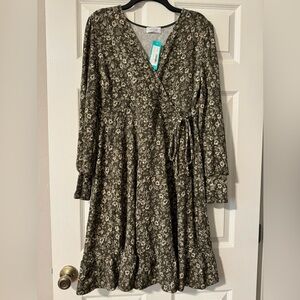 Pamela Maternity Knit Faux Wrapp Dress Olive XL